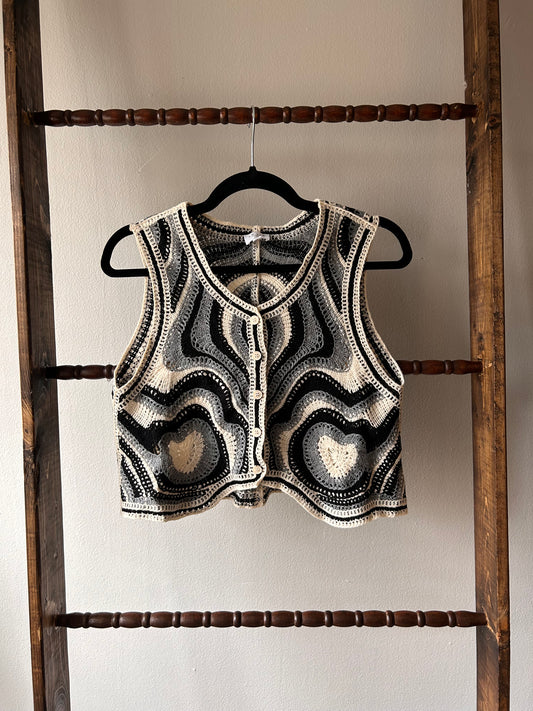 Cream and Black Vest/Top